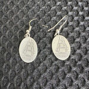 Scrimshaw Pewter Tall Ship Dangle Earrings